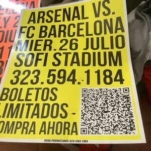 Arsenal vs fc Barcelona Wednesday July 26 sofi stadium promo poster rare yellow